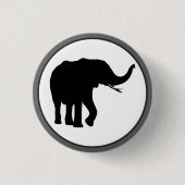 Schwarzer Elefant Zeichnend im weißen Kreis Button (Vorderseite)