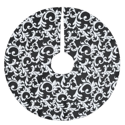 Schwarzer eleganter Damast Polyester Weihnachtsbaumdecke (Vorderseite)