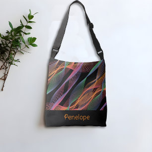 Schwarzer, eleganter, farbenfroher Name Tragetaschen Mit Langen Trägern