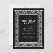 Schwarzer eleganter Geburtstag Einladung (Vorderseite)