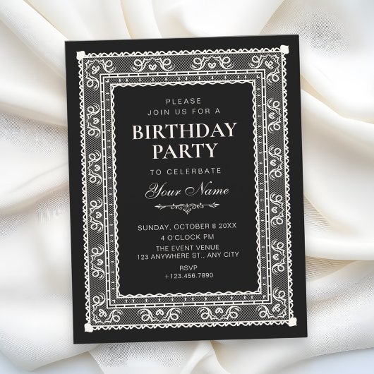 Schwarzer eleganter Geburtstag Einladung