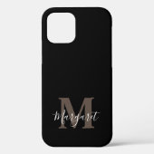 Schwarzer Eleganter Mit Monogramm handgeschriebene Case-Mate iPhone Hülle (Rückseite)