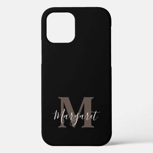 Schwarzer Eleganter Mit Monogramm handgeschriebene Case-Mate iPhone Hülle (Rückseite)