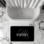 Schwarzer eleganter Personalisierter Nachname | Na Badematte