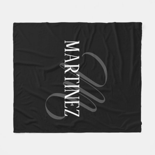 Schwarzer eleganter Personalisierter Nachname | Na Fleecedecke (Vorderseite (Horizontal))