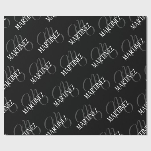 Schwarzer eleganter Personalisierter Nachname | Na Geschenkpapier (Flach)