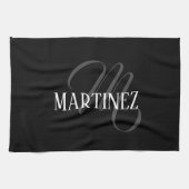 Schwarzer eleganter Personalisierter Nachname | Na Geschirrtuch (Horizontal)