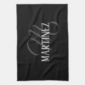 Schwarzer eleganter Personalisierter Nachname | Na Geschirrtuch (Vertikal)