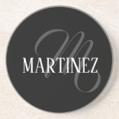 Schwarzer eleganter Personalisierter Nachname | Na Getränkeuntersetzer (Vorne)
