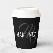 Schwarzer eleganter Personalisierter Nachname | Na Pappbecher (Vorderseite)