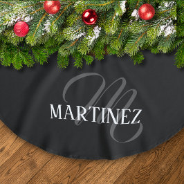 Schwarzer eleganter Personalisierter Nachname | Na Polyester Weihnachtsbaumdecke