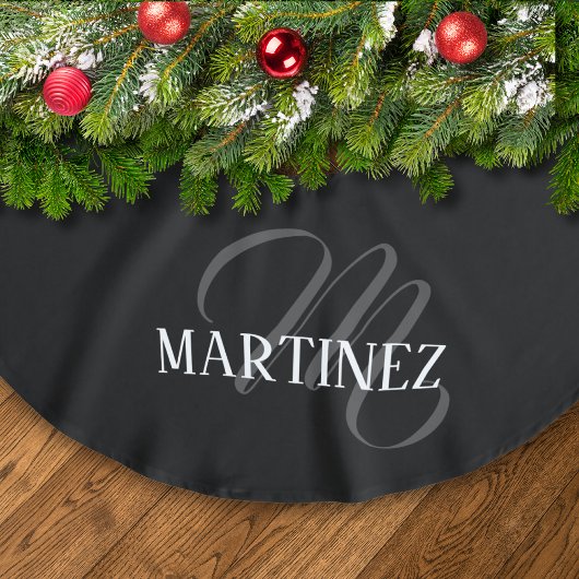 Schwarzer eleganter Personalisierter Nachname | Na Polyester Weihnachtsbaumdecke