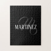 Schwarzer eleganter Personalisierter Nachname | Na Puzzle (Vertikal)
