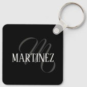 Schwarzer eleganter Personalisierter Nachname | Na Schlüsselanhänger (Rückseite)