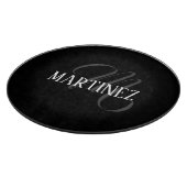 Schwarzer eleganter Personalisierter Nachname | Na Schneidebrett (Ecke)