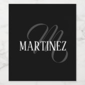 Schwarzer eleganter Personalisierter Nachname | Na Weinetikett (Einzelnes Label)