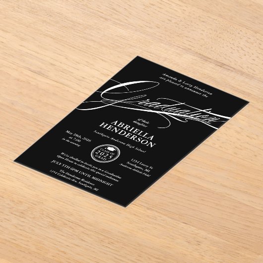 Schwarzer Eleganter und formaler Script-Abschluss Acryleinladungen (Ablage )