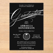 Schwarzer Eleganter und formaler Script-Abschluss Acryleinladungen (Vorderseite)