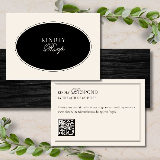 Schwarzer Elfenbein-Eleganter-Alter-Geld-QR-Code-H RSVP Karte