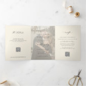 Schwarzer Elfenbein-Foto-Hochzeits-RSVP-Details-QR Dreifach Gefaltete Einladung (Innenseite)