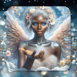 Schwarzer Engel mit blauen Augen Quadratischer Aufkleber