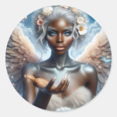 Schwarzer Engel mit blauen Augen Runder Aufkleber (Vorderseite)