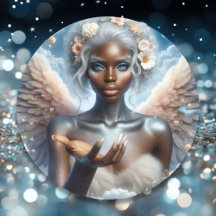 Schwarzer Engel mit blauen Augen