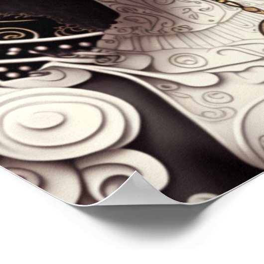 Schwarzer Engel trägt weiße Rosen im Haar Poster (Ecke)