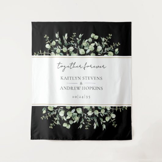 Schwarzer Eukalyptus-Hochzeit für immer Wandteppich (Vorderseite)