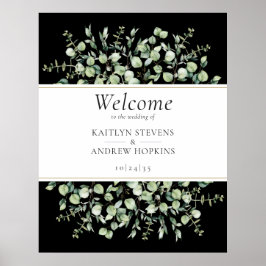 Schwarzer Eukalyptus Wedding Welcome Poster