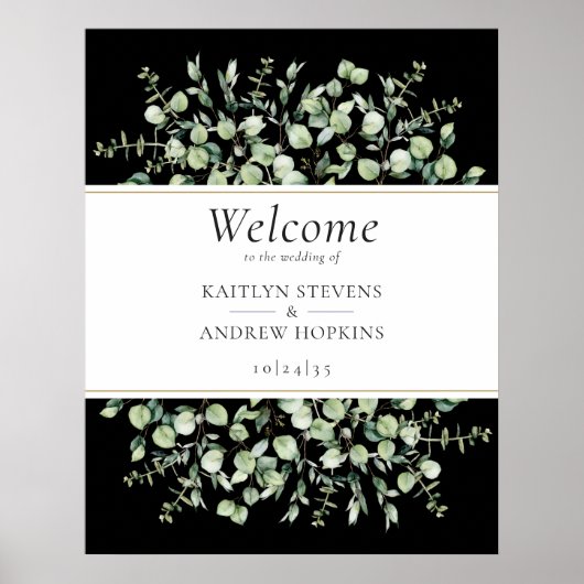 Schwarzer Eukalyptus Wedding Welcome Poster (Vorne)
