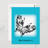 Schwarzer extravaganter Schmetterling mit hellblau Postkarte (Vorne/Hinten)