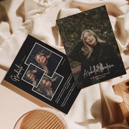 Schwarzer Extravaganter Script Foto Collage Abschl Ankündigung