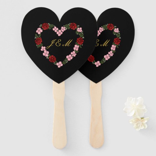 Schwarzer Fächer mit rotem und rosa Herz, Los 10 (Vorne und Hinten)