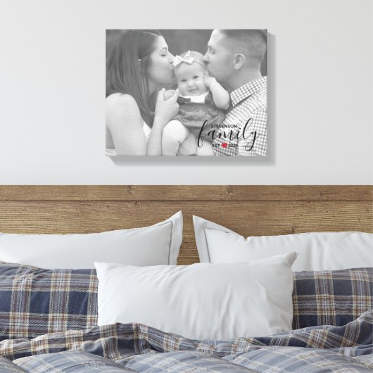 Schwarzer Familienname Est. Jahr Rotes Herz Foto Leinwanddruck (Insitu (Schlafzimmer))