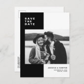 Schwarzer Farbblock Modernes Foto Save the Date Ankündigungspostkarte (Vorne/Hinten)