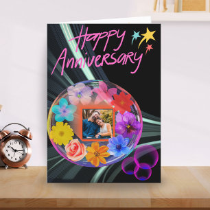 Schwarzer Farbenfroher Blumenkristall Abstrakter S Dankeskarte