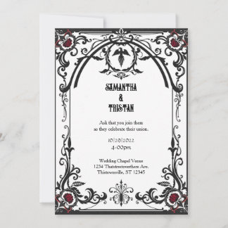 Schwarzer Filigran-Rosenrahmen Gothic Vintage Hoch Einladung