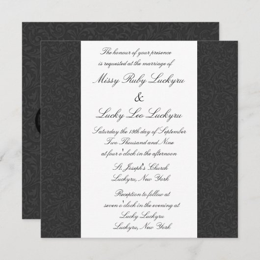 Schwarzer Filigree Einladung (Vorne/Hinten)