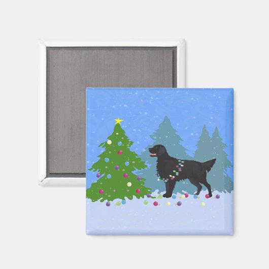 Schwarzer Flachbezug - Weihnachtswald Magnet (Vorderseite/Rückseite)