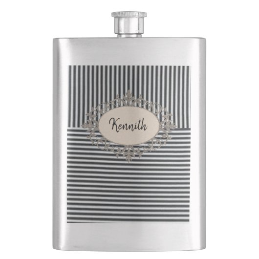 Schwarzer Flasche Streifen Flachmann (Vorderseite)