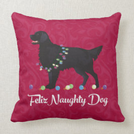Schwarzer Flat Coated Retriever Feliz Naughty Dog Kissen