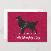 Schwarzer Flat Coated Retriever Feliz Naughty Dog Postkarte (Vorne/Hinten)