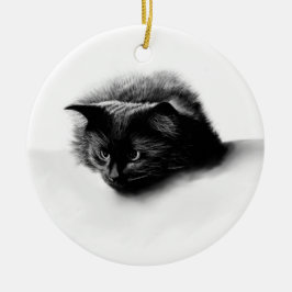 Schwarzer Flauschkatzen-Weihnachtsschmuck Keramik Ornament