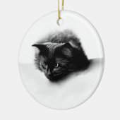 Schwarzer Flauschkatzen-Weihnachtsschmuck Keramik Ornament (Links)