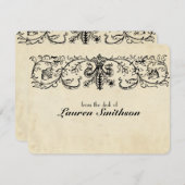 Schwarzer Fleur personalisiertes Notecards Einladung (Vorne/Hinten)