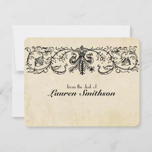 Schwarzer Fleur personalisiertes Notecards Einladung (Vorderseite)