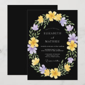 Schwarzer Fliederkranz Hochzeit Einladung (Vorne/Hinten)