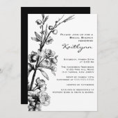 Schwarzer Floral auf White Bridal Dusche Einladung (Vorne/Hinten)