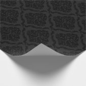 Schwarzer Floral Damask auf dunkelgrau Geschenkpapier (Ecke)